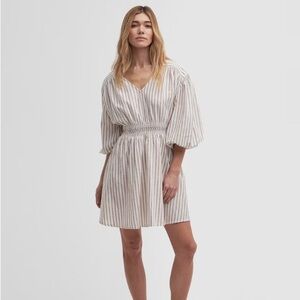 Barbour New Ella Dress White Tan Striped Cotton Linen Women’s Size 14 NWT
